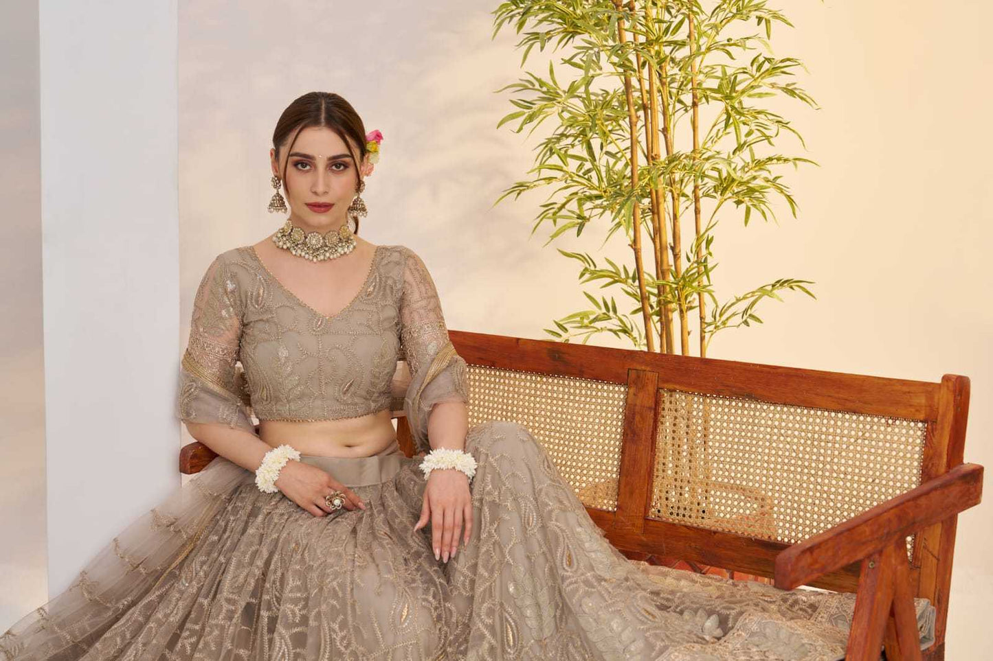 Georgette Embroidered Zari Work Sequins Lehenga