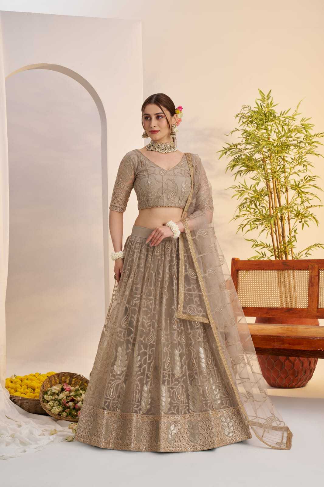 Georgette Embroidered Zari Work Sequins Lehenga