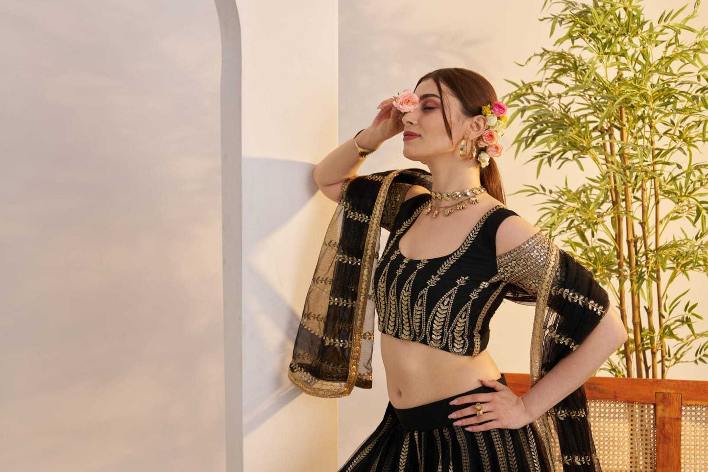 Georgette Embroidered Zari Work Sequins Lehenga