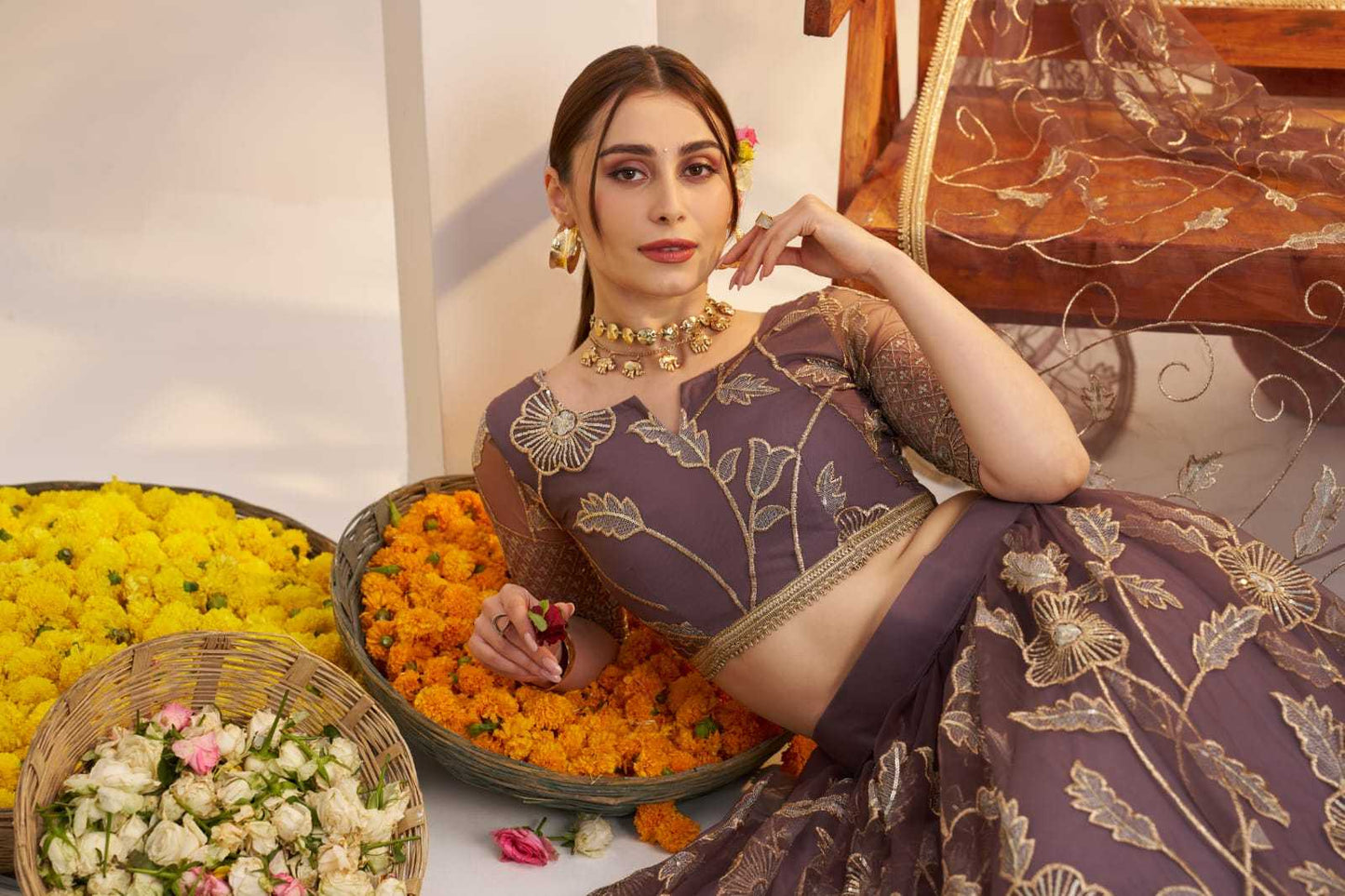 Georgette Embroidered Zari Work Sequins Lehenga