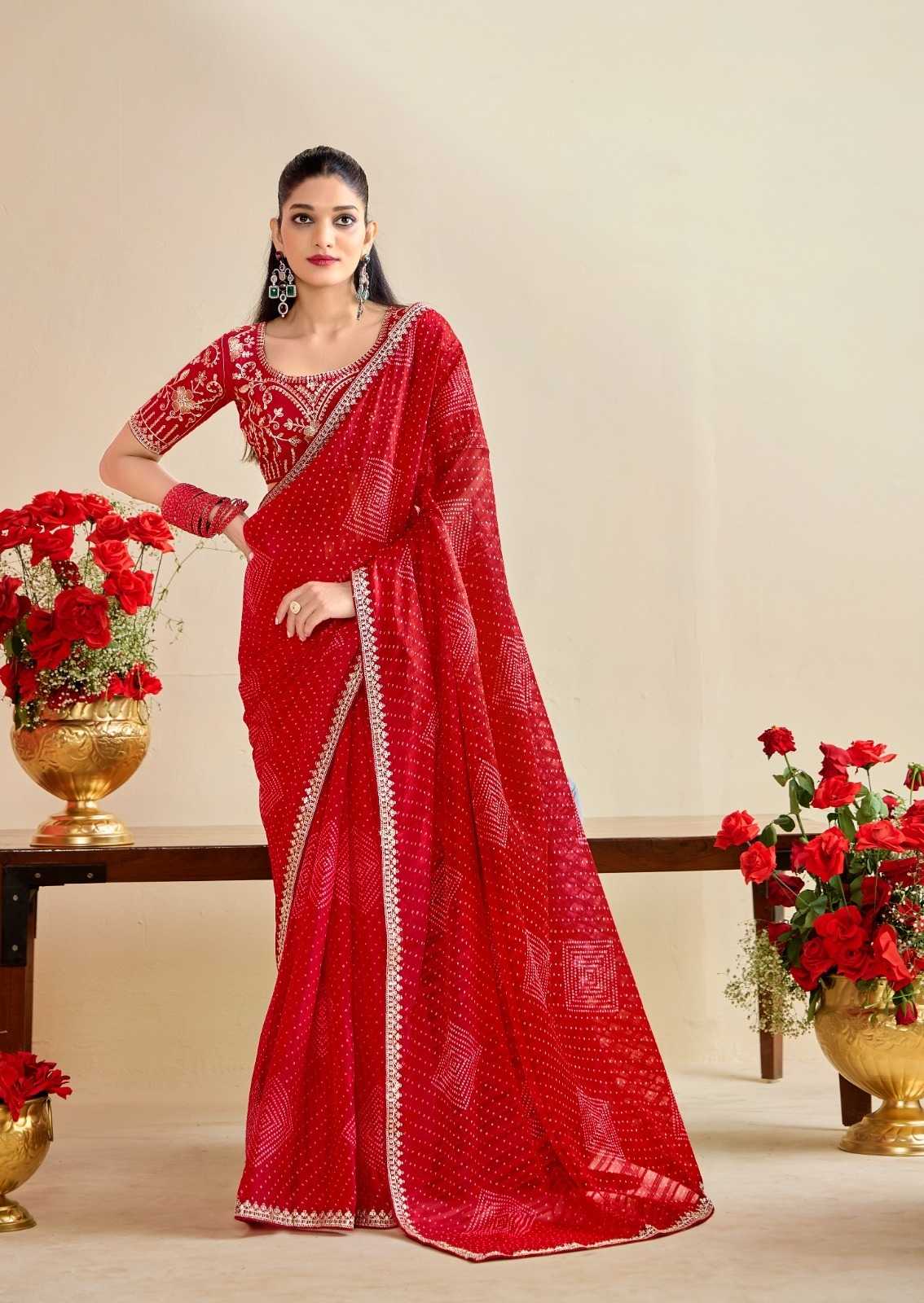 Georgette  Embroidered Bandhani Sarees