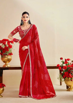 Georgette  Embroidered Bandhani Sarees