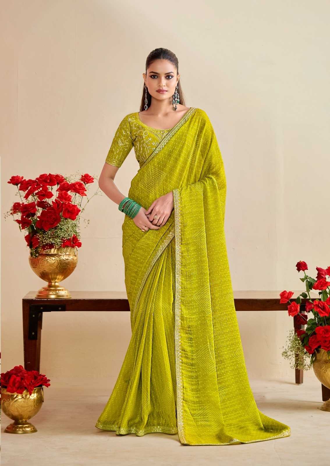 Georgette  Embroidered Bandhani Sarees