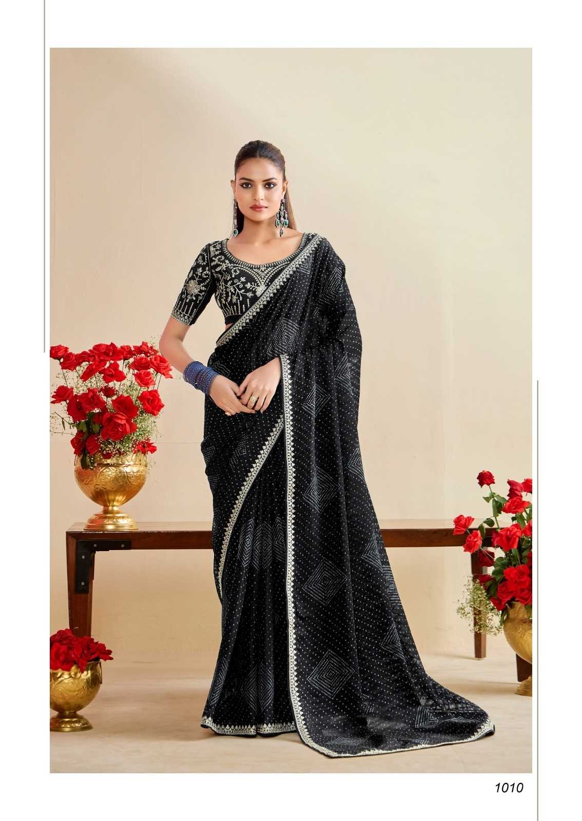 Georgette  Embroidered Bandhani Sarees