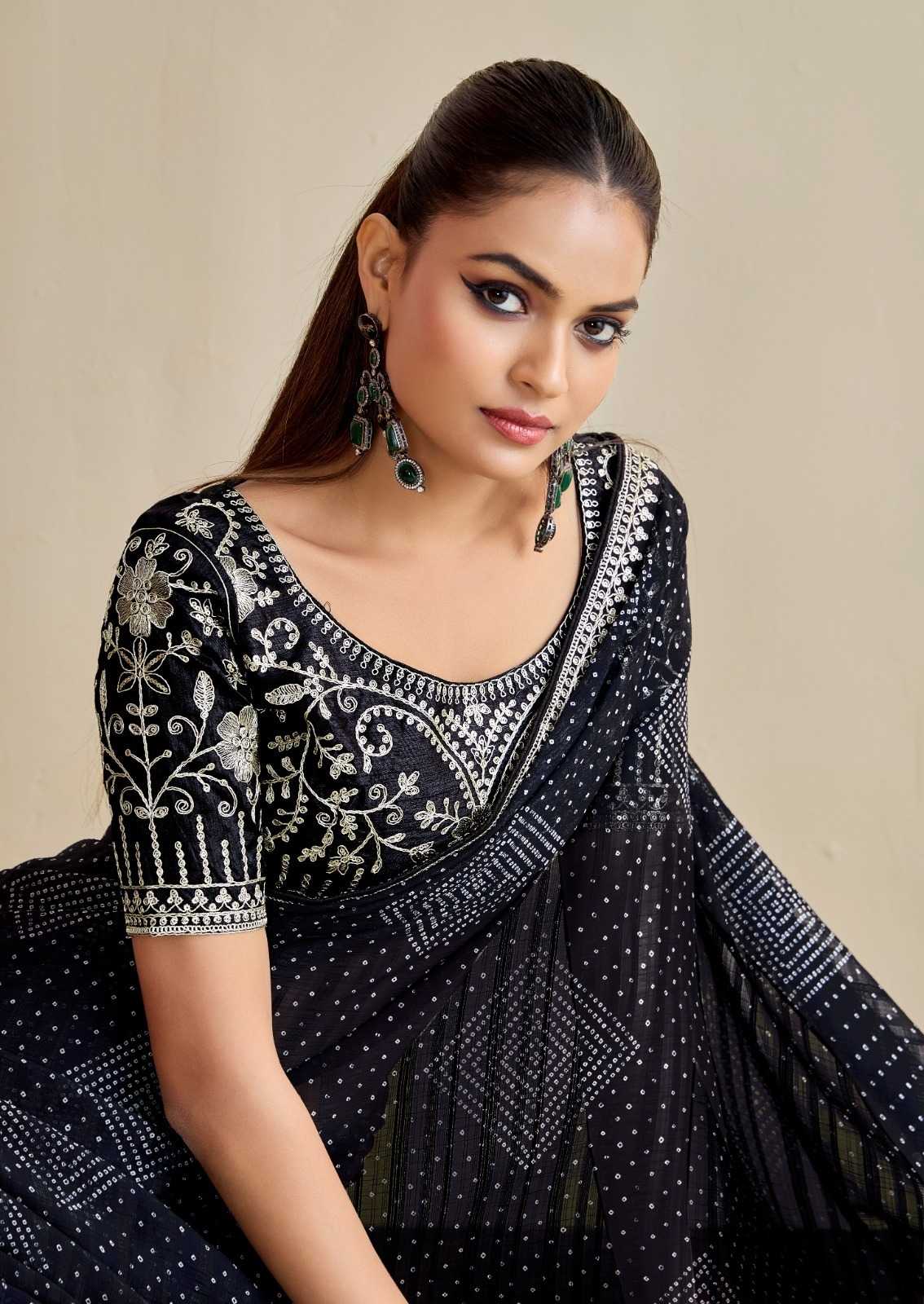 Georgette  Embroidered Bandhani Sarees