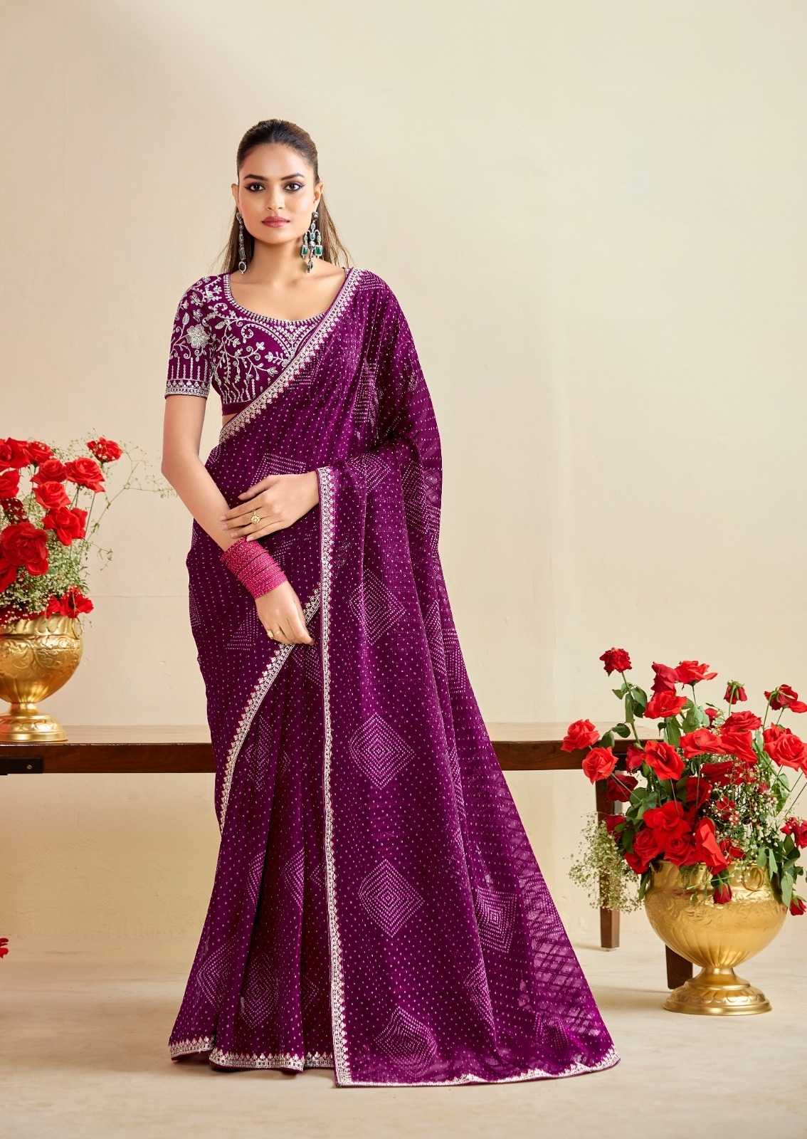 Georgette  Embroidered Bandhani Sarees