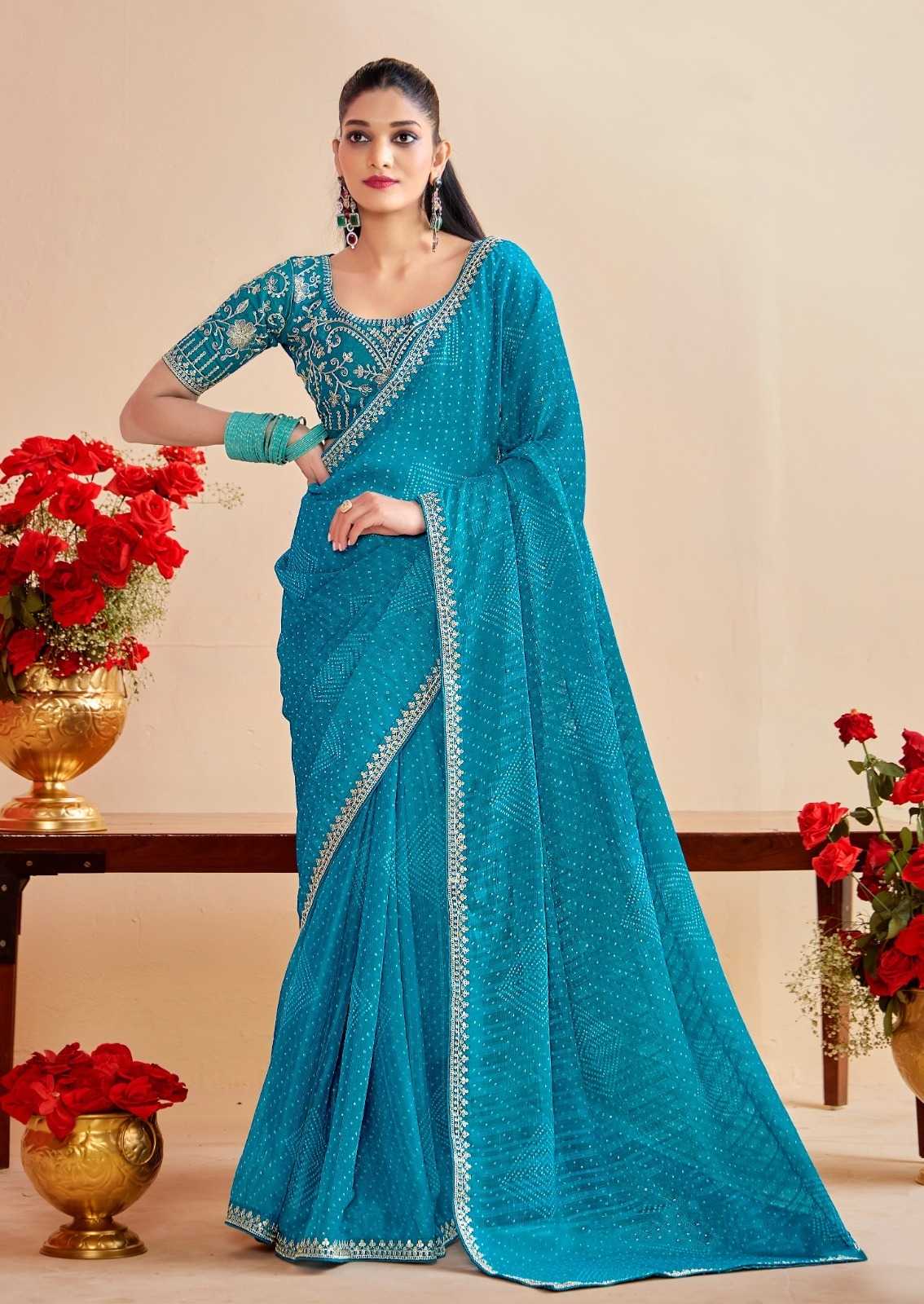 Georgette  Embroidered Bandhani Sarees