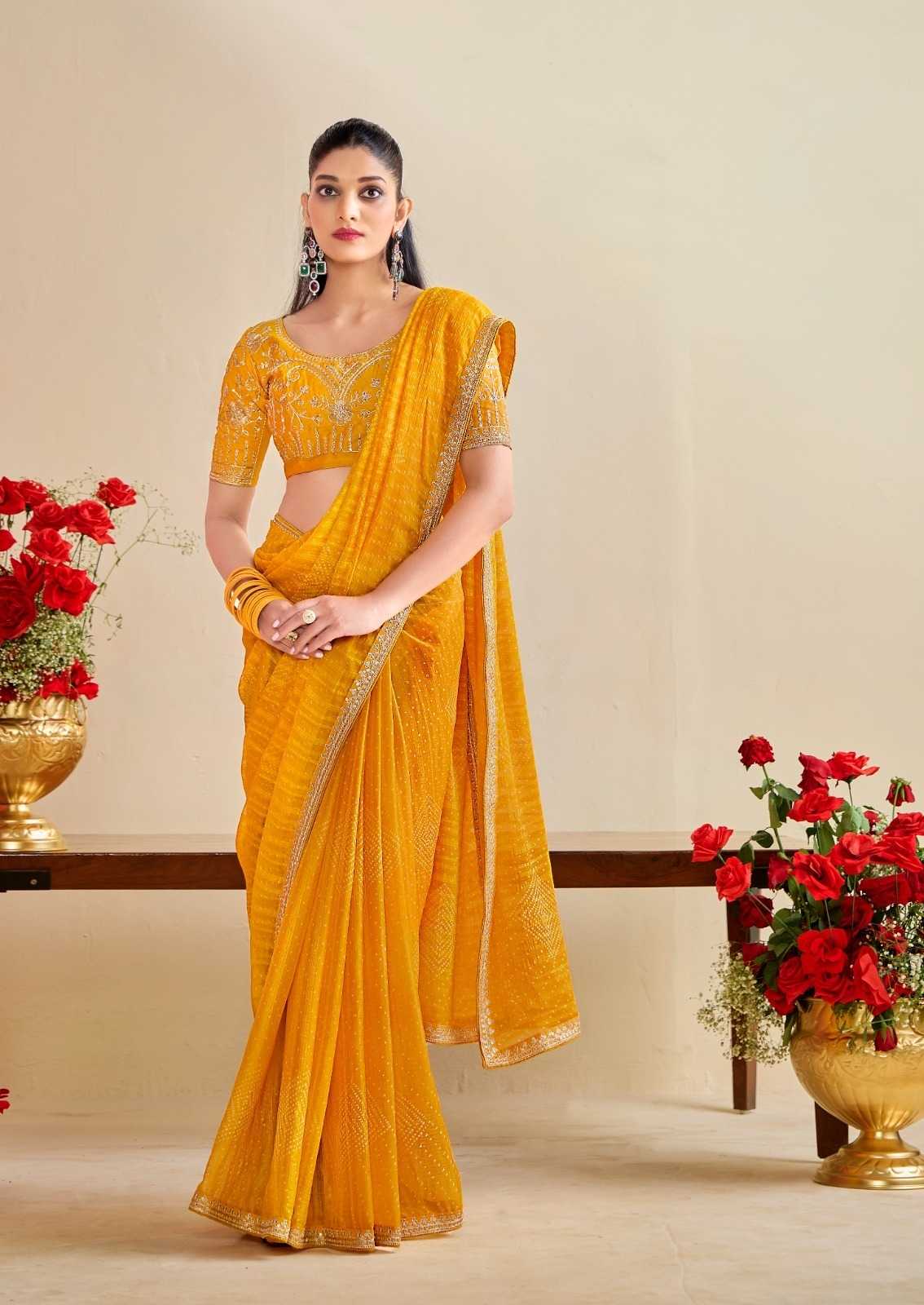 Georgette  Embroidered Bandhani Sarees
