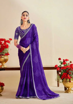 Georgette  Embroidered Bandhani Sarees