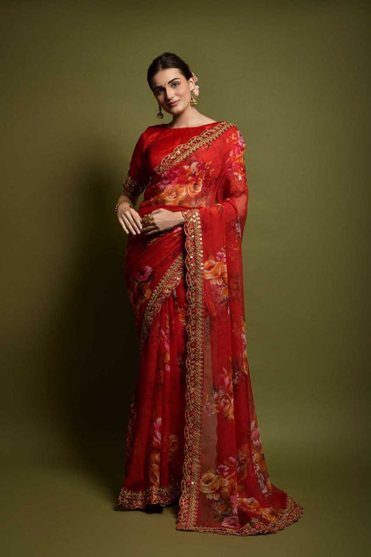 Georgette Embroidered Cutwork Saree
