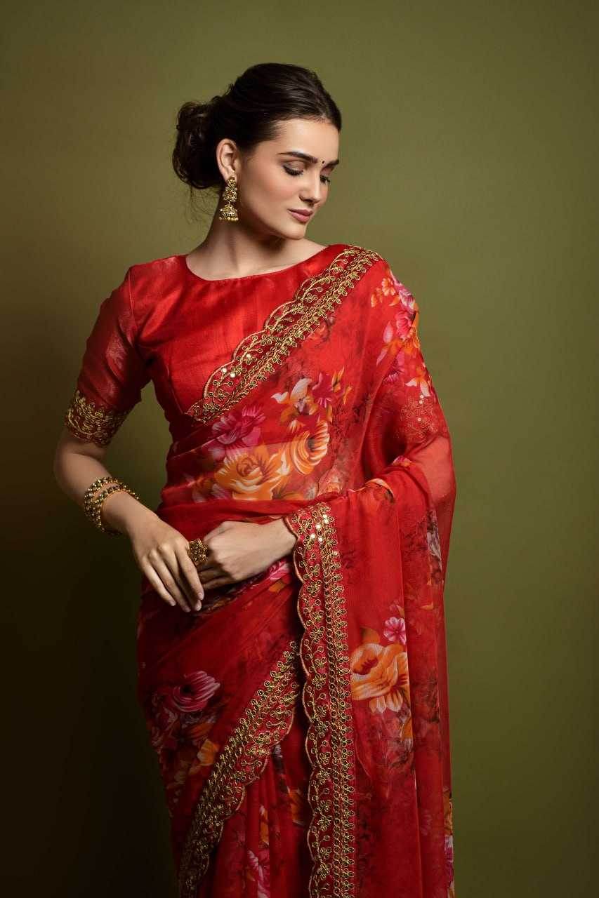 Georgette Embroidered Cutwork Saree - MYLUXURY LANE ENTERPRISE