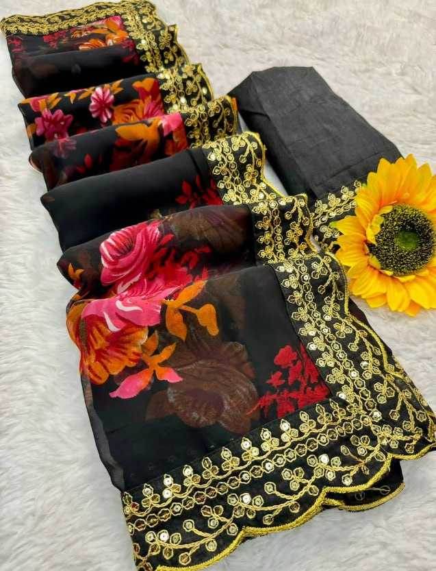 Georgette Embroidered Cutwork Saree - MYLUXURY LANE ENTERPRISE