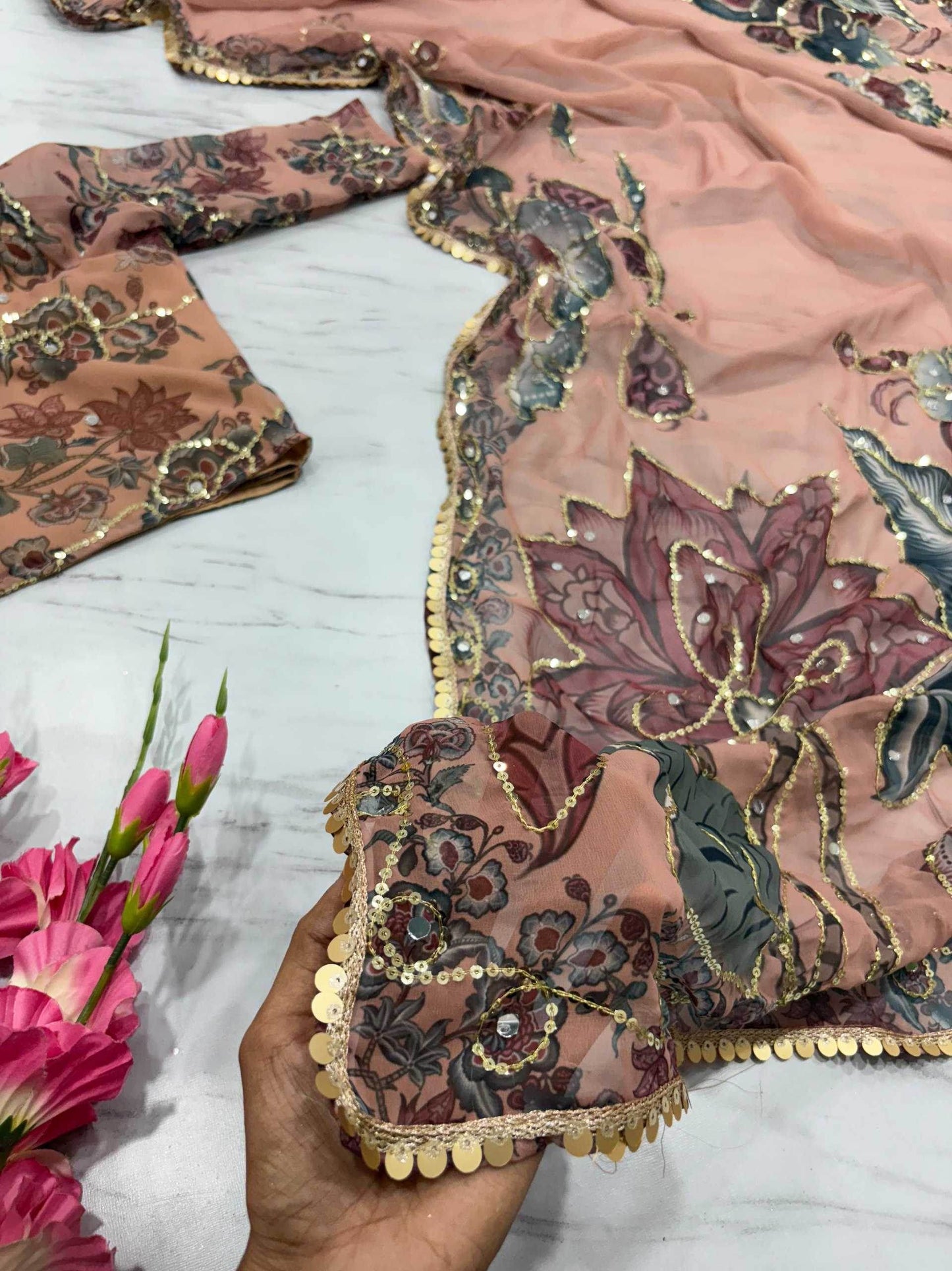 Georgette Hand Work Sarees - MYLUXURY LANE ENTERPRISE