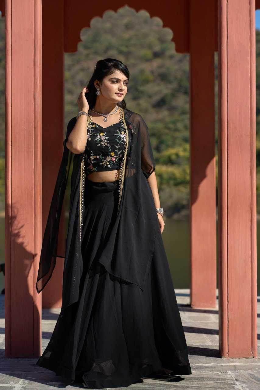 Black Georgette Lehenga Lehenga With Cancan For Elegance - MYLUXURY LANE ENTERPRISE