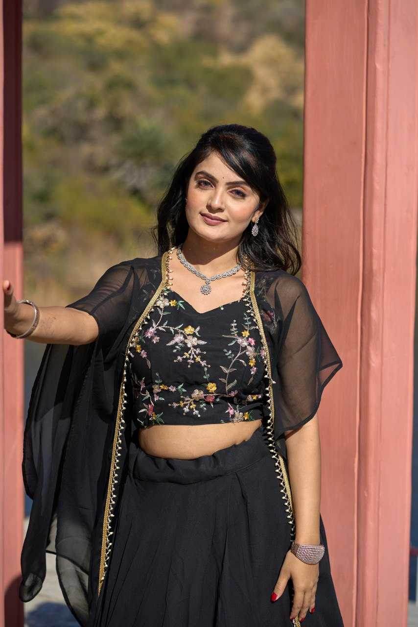 Black Georgette Lehenga Lehenga With Cancan For Elegance - MYLUXURY LANE ENTERPRISE