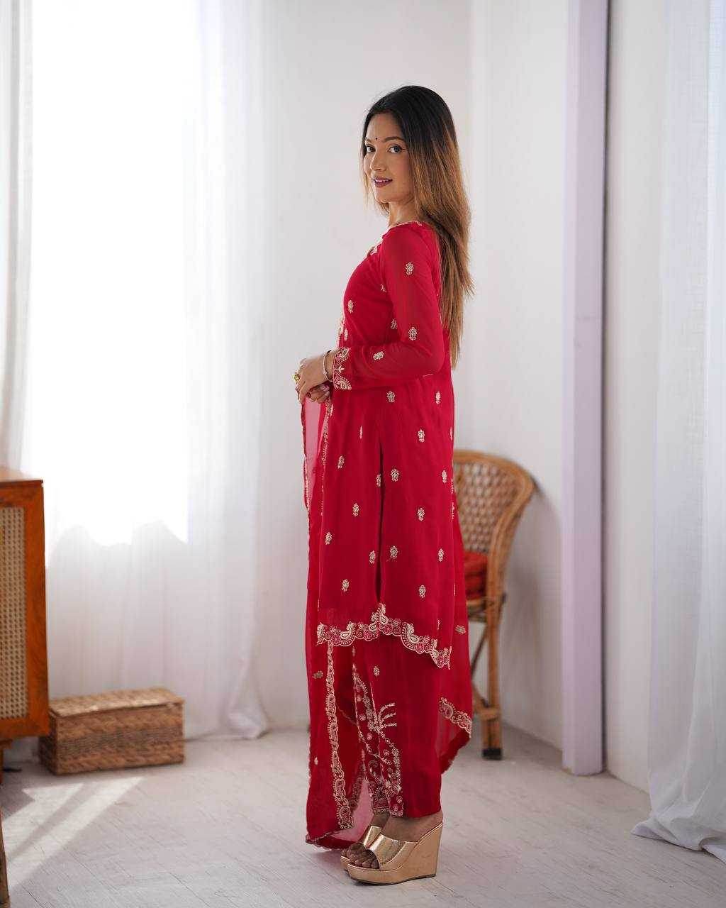 Georgette Red Salwar Suit - MYLUXURY LANE ENTERPRISE