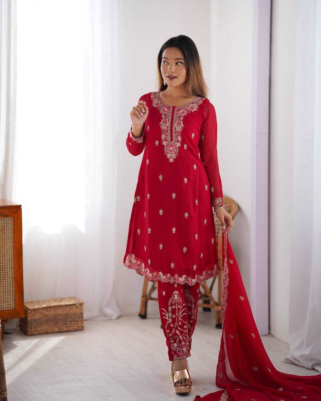 Georgette  Red Salwar Suit