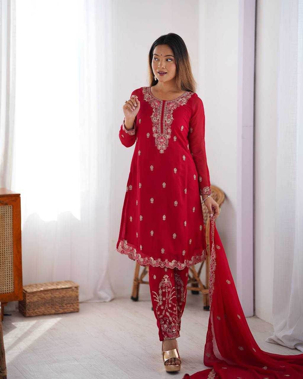 Georgette Red Salwar Suit - MYLUXURY LANE ENTERPRISE