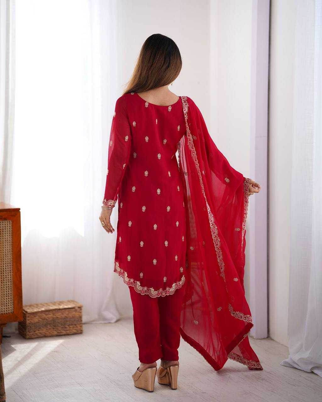 Georgette Red Salwar Suit - MYLUXURY LANE ENTERPRISE