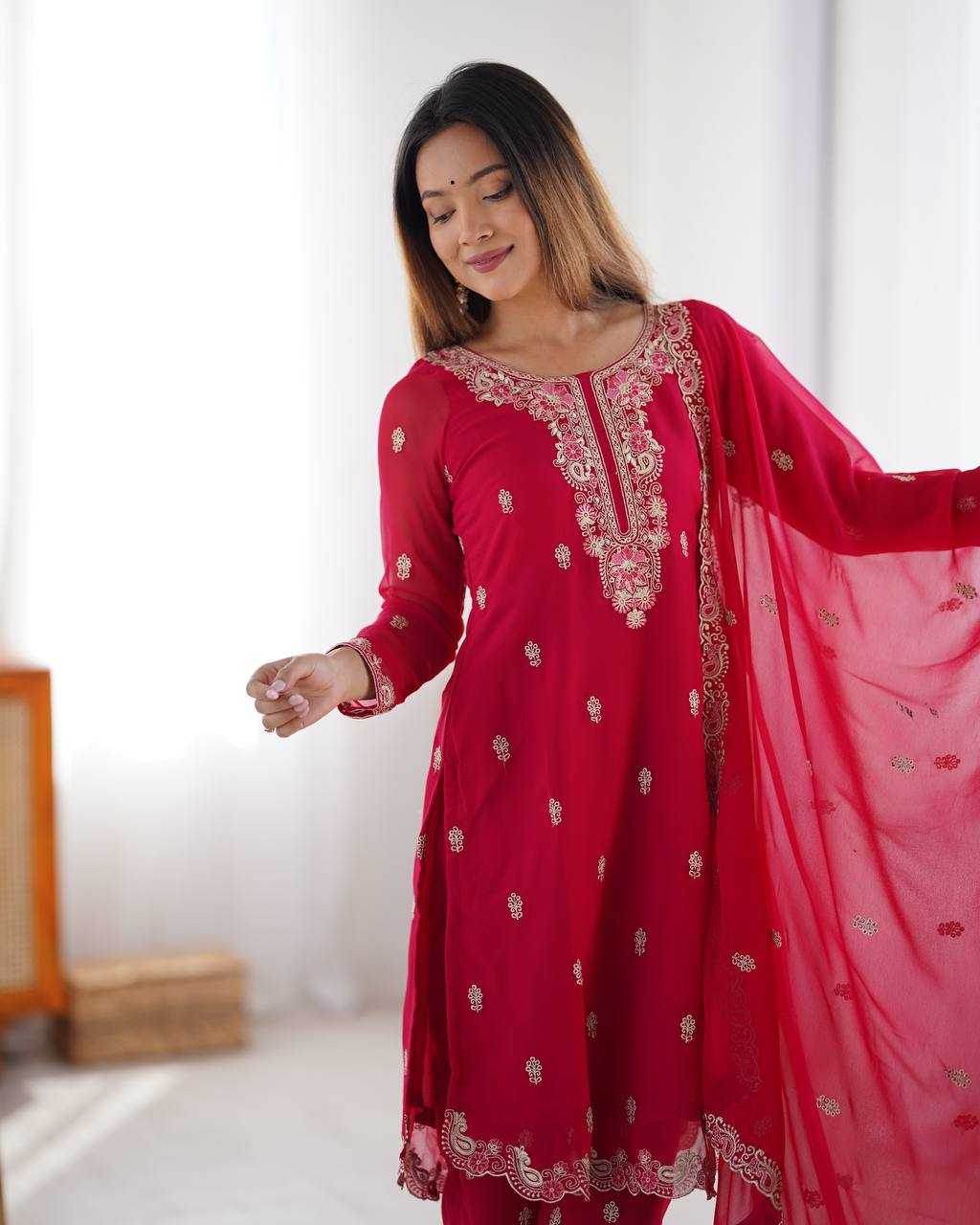 Georgette Red Salwar Suit - MYLUXURY LANE ENTERPRISE