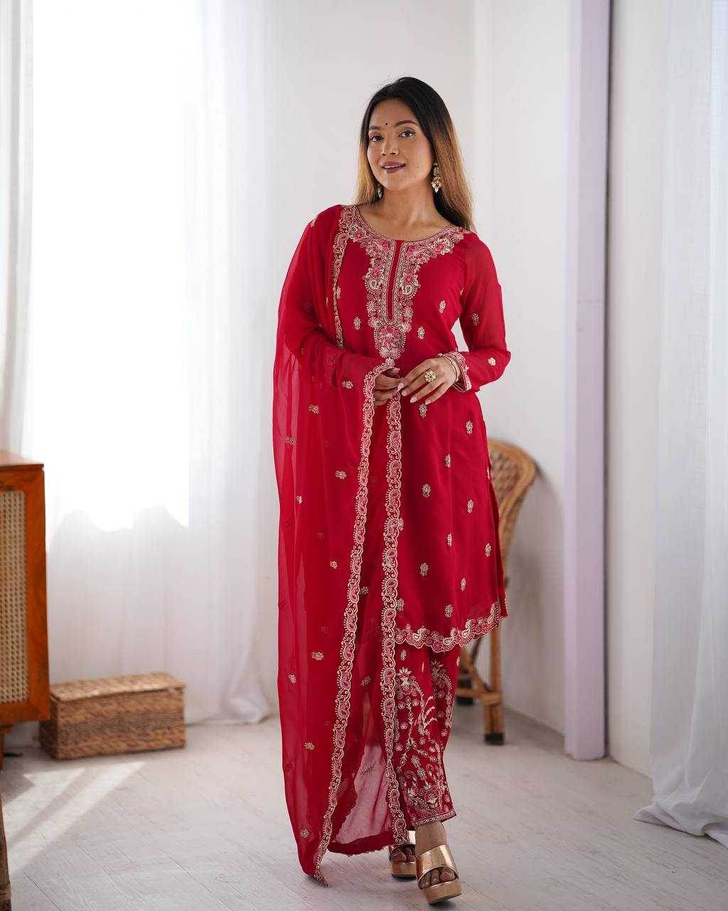 Georgette Red Salwar Suit - MYLUXURY LANE ENTERPRISE