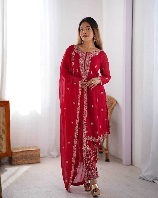 Georgette  Red Salwar Suit