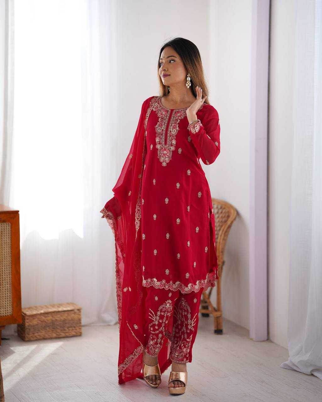 Georgette Red Salwar Suit - MYLUXURY LANE ENTERPRISE