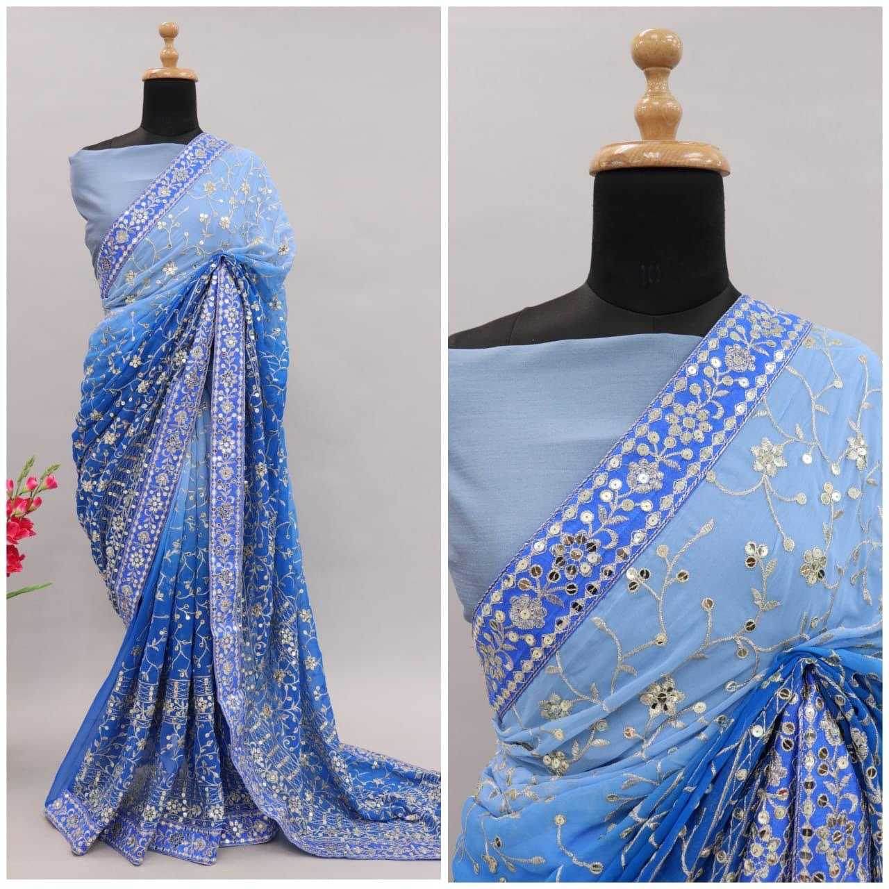 PARTY WEAR GEORGETTE SEQUENCE WORK EMBROIDERED SAREE - MYLUXURY LANE ENTERPRISE