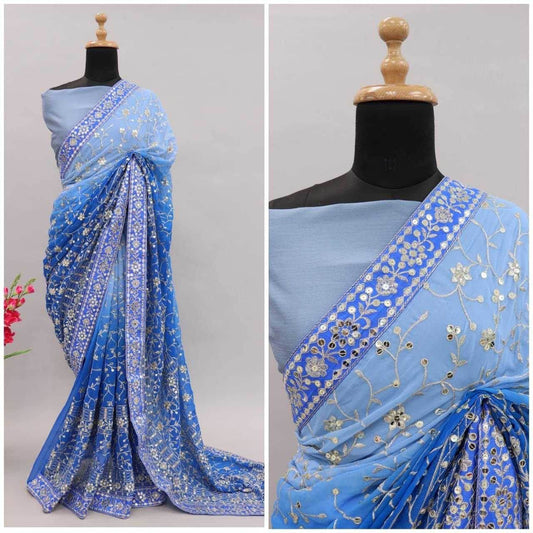 PARTY WEAR GEORGETTE SEQUENCE WORK EMBROIDERED SAREE - MYLUXURY LANE ENTERPRISE