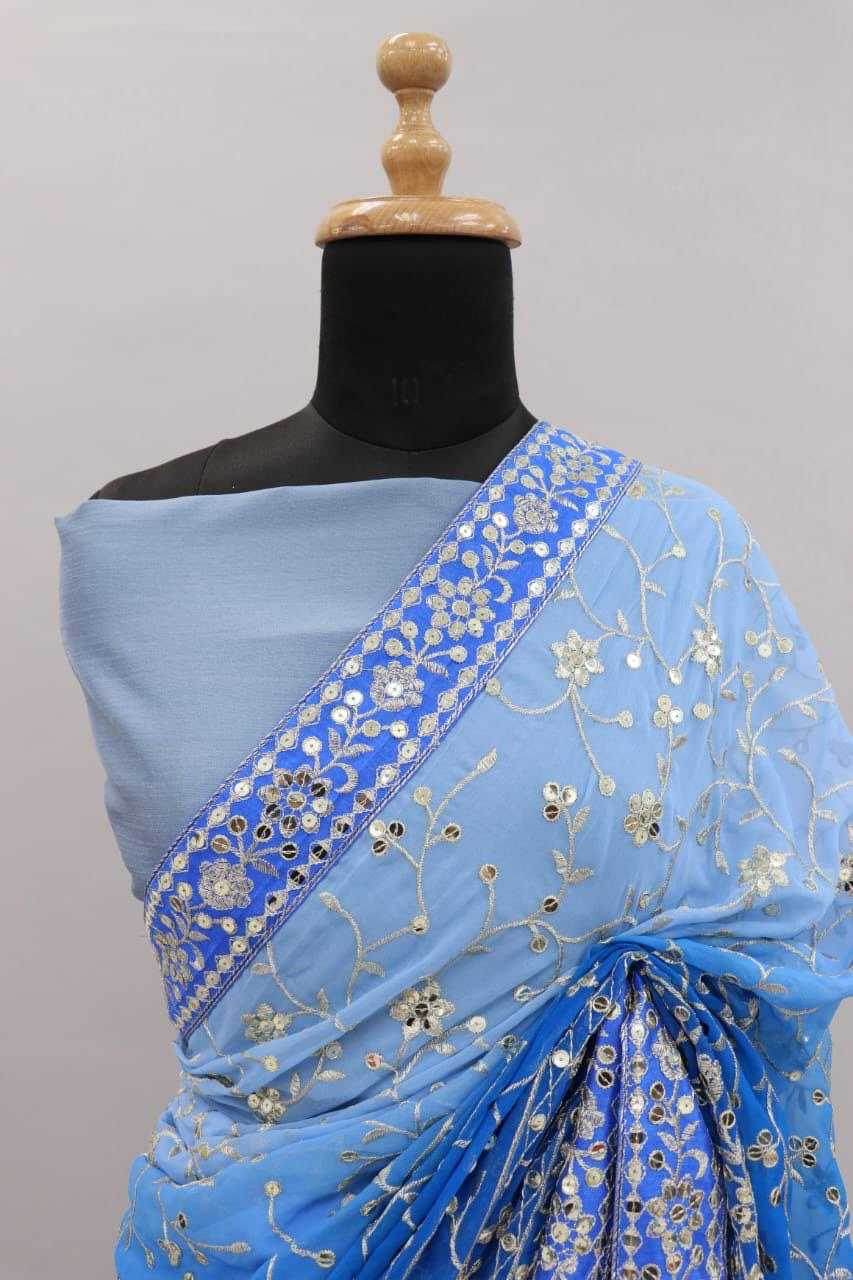 PARTY WEAR GEORGETTE SEQUENCE WORK EMBROIDERED SAREE - MYLUXURY LANE ENTERPRISE