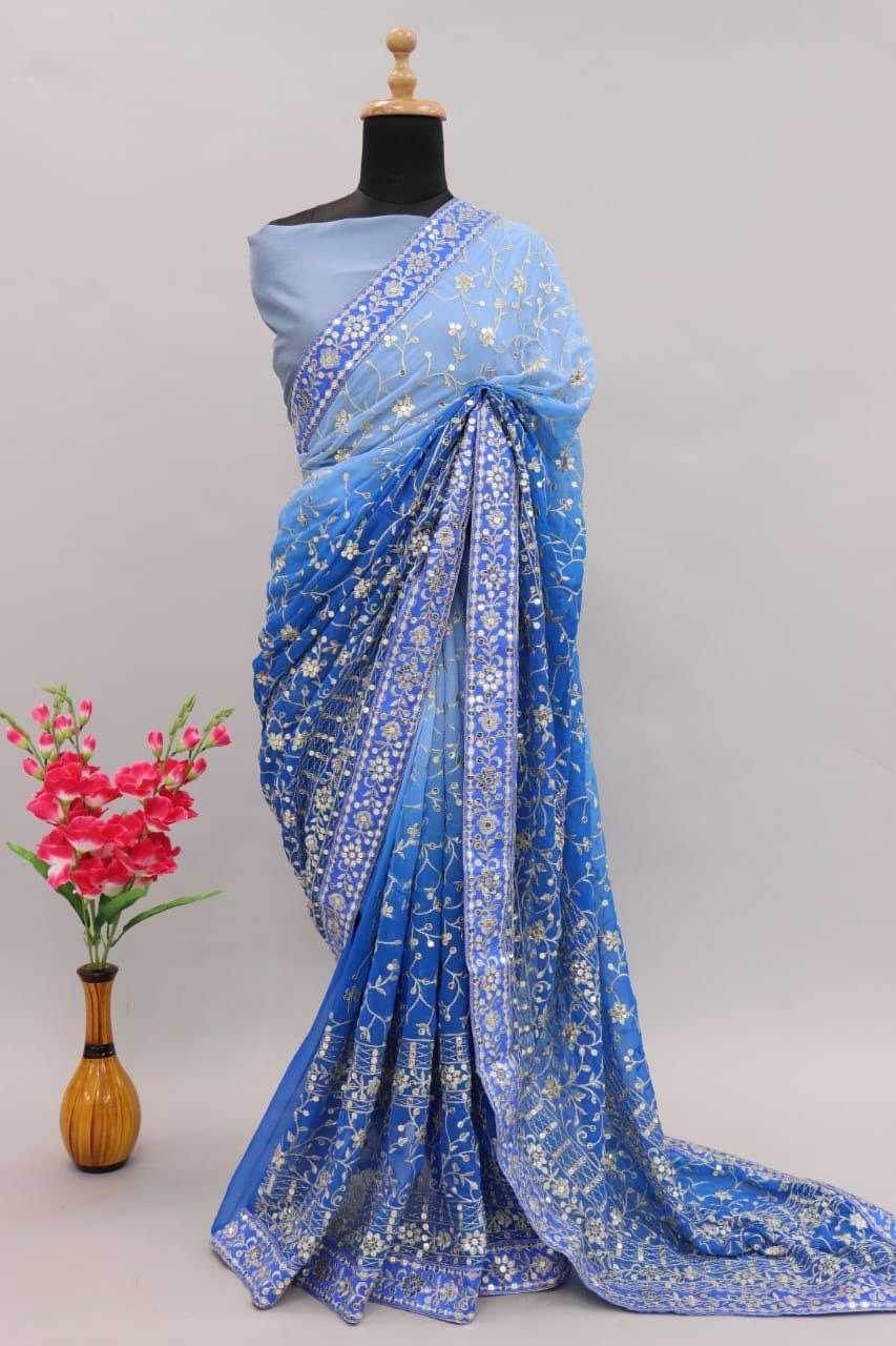 PARTY WEAR GEORGETTE SEQUENCE WORK EMBROIDERED SAREE - MYLUXURY LANE ENTERPRISE