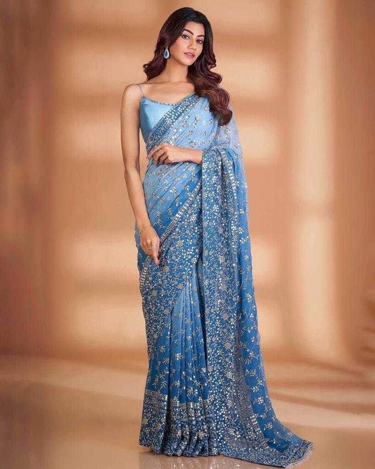 PARTY WEAR GEORGETTE SEQUENCE WORK EMBROIDERED SAREE - MYLUXURY LANE ENTERPRISE