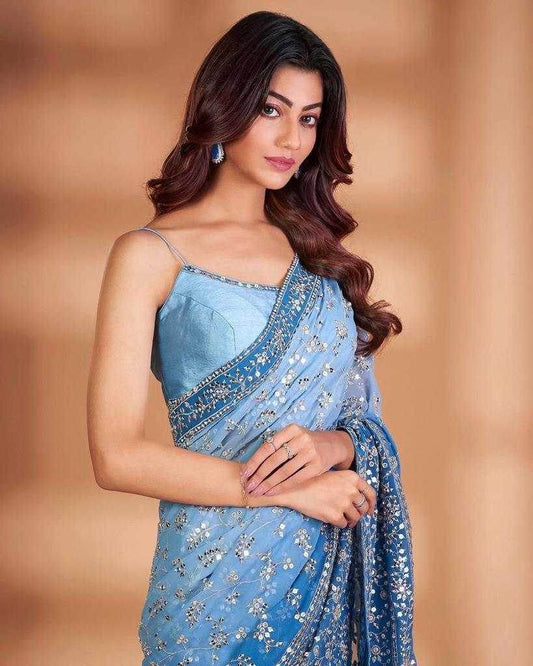 PARTY WEAR GEORGETTE SEQUENCE WORK EMBROIDERED SAREE - MYLUXURY LANE ENTERPRISE