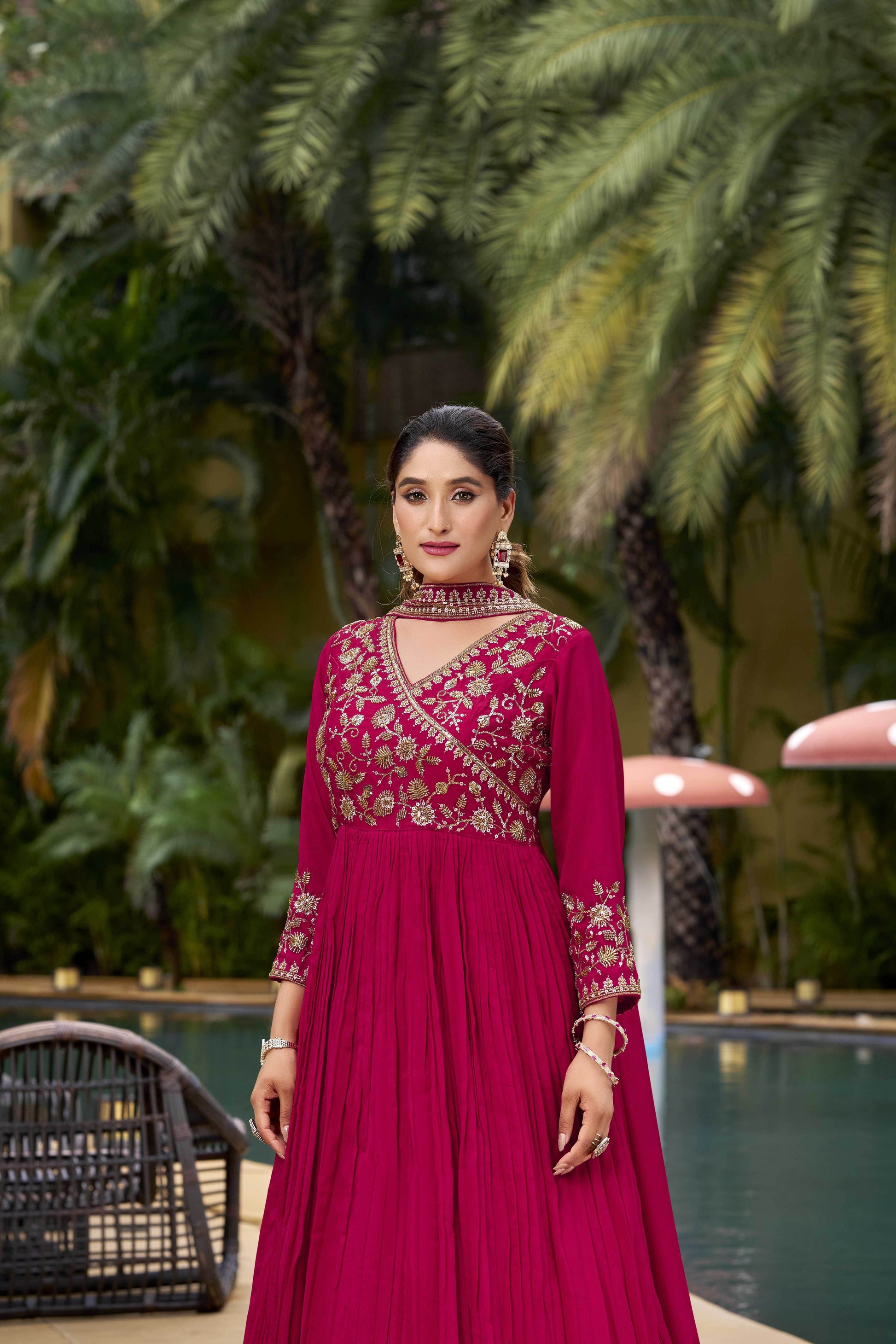 Georgette Embroidery Anarkali Long Sequin Gown - MYLUXURY LANE ENTERPRISE