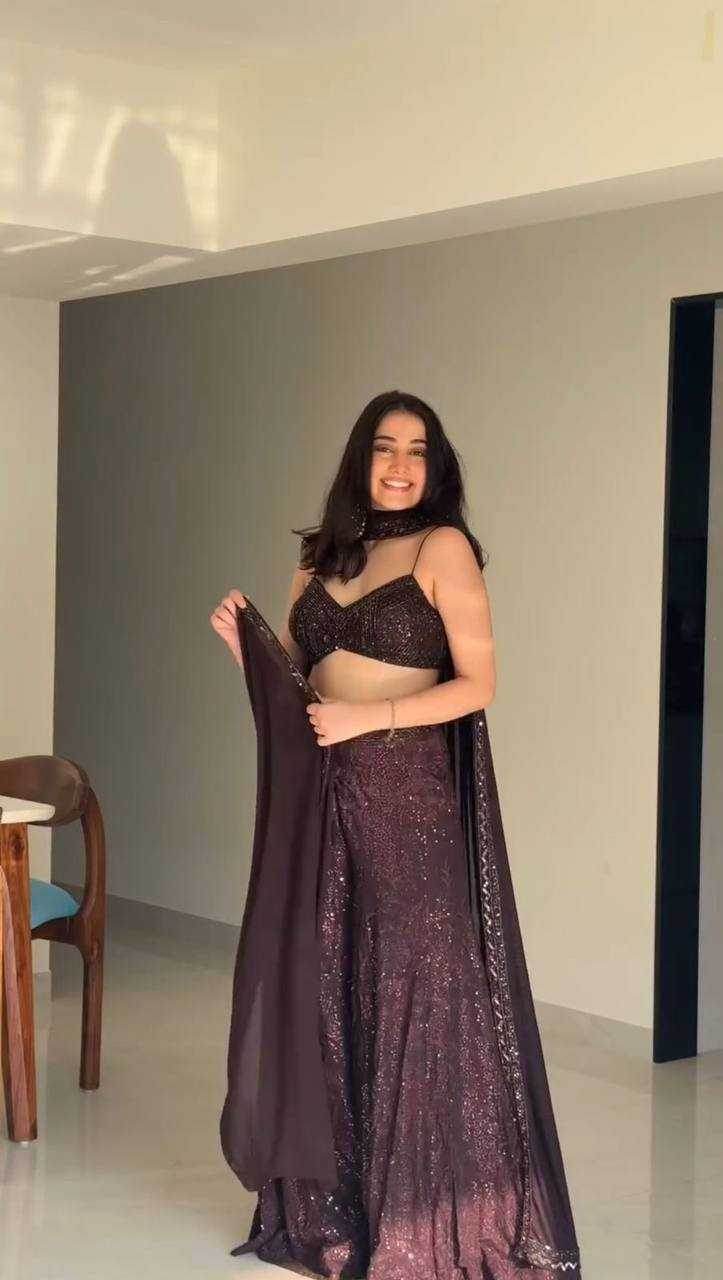 Embroidered Georgette Sequins Lehenga for Elegant Events - MYLUXURY LANE ENTERPRISE