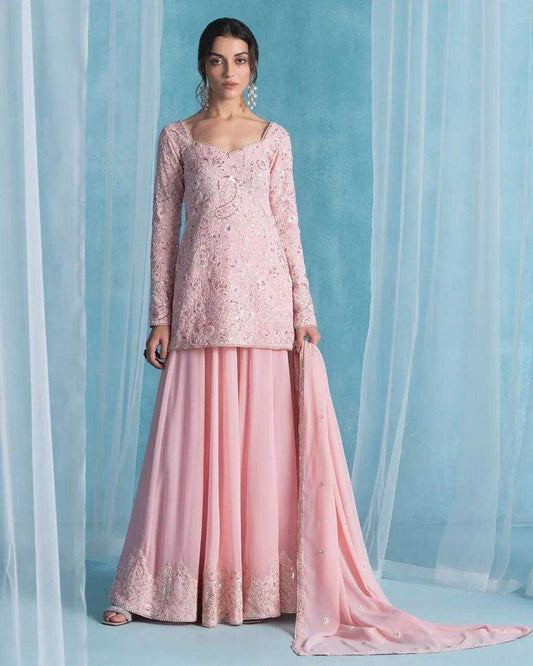 Georgette  Palazzo Embroidered Suit