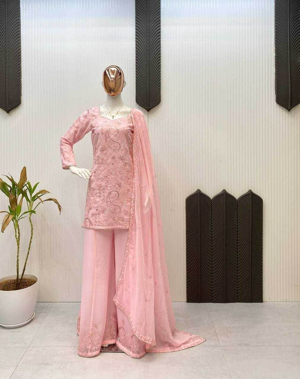 Georgette Palazzo Embroidered Suit - MYLUXURY LANE ENTERPRISE