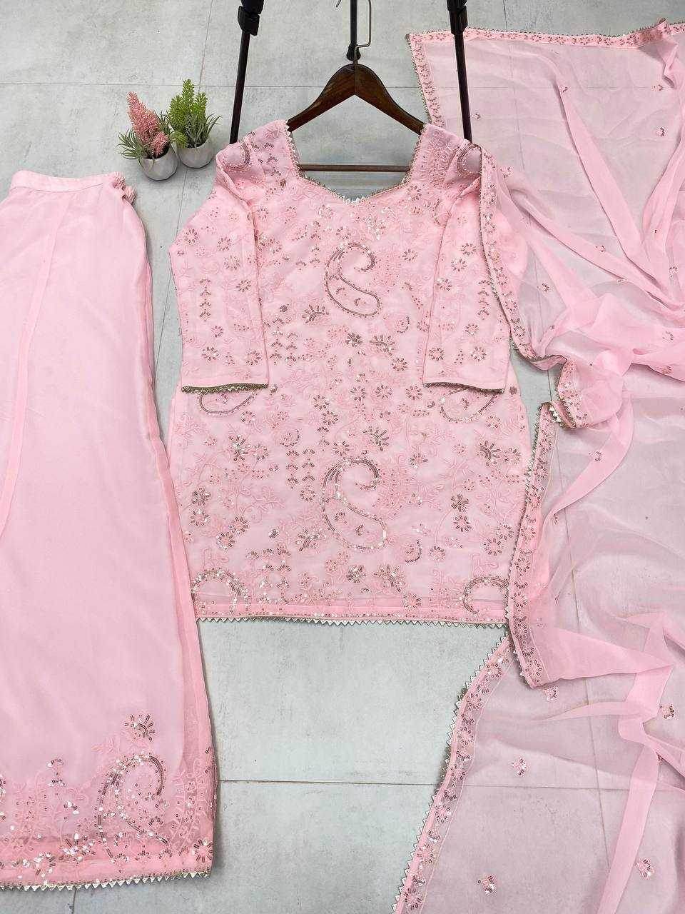 Georgette Palazzo Embroidered Suit - MYLUXURY LANE ENTERPRISE