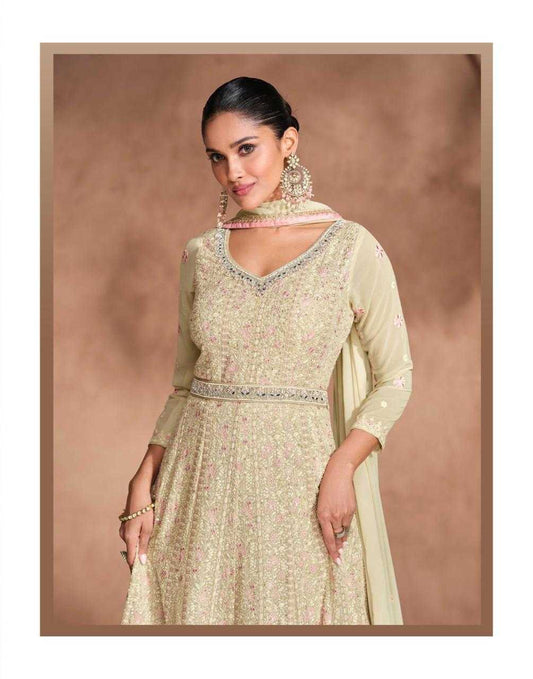 Georgette  Embroidered Gown