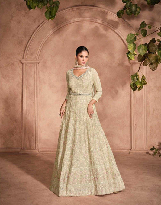 Georgette  Embroidered Gown