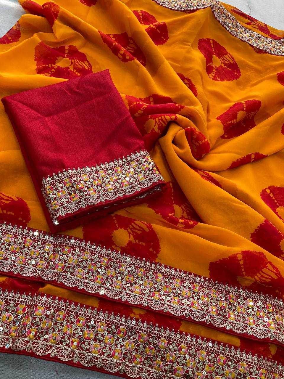 Georgette Embroidered Bandhani Saree - MYLUXURY LANE ENTERPRISE