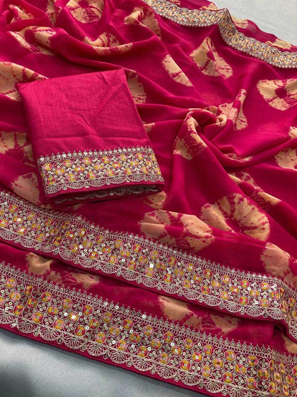 Georgette Embroidered Bandhani Saree - MYLUXURY LANE ENTERPRISE