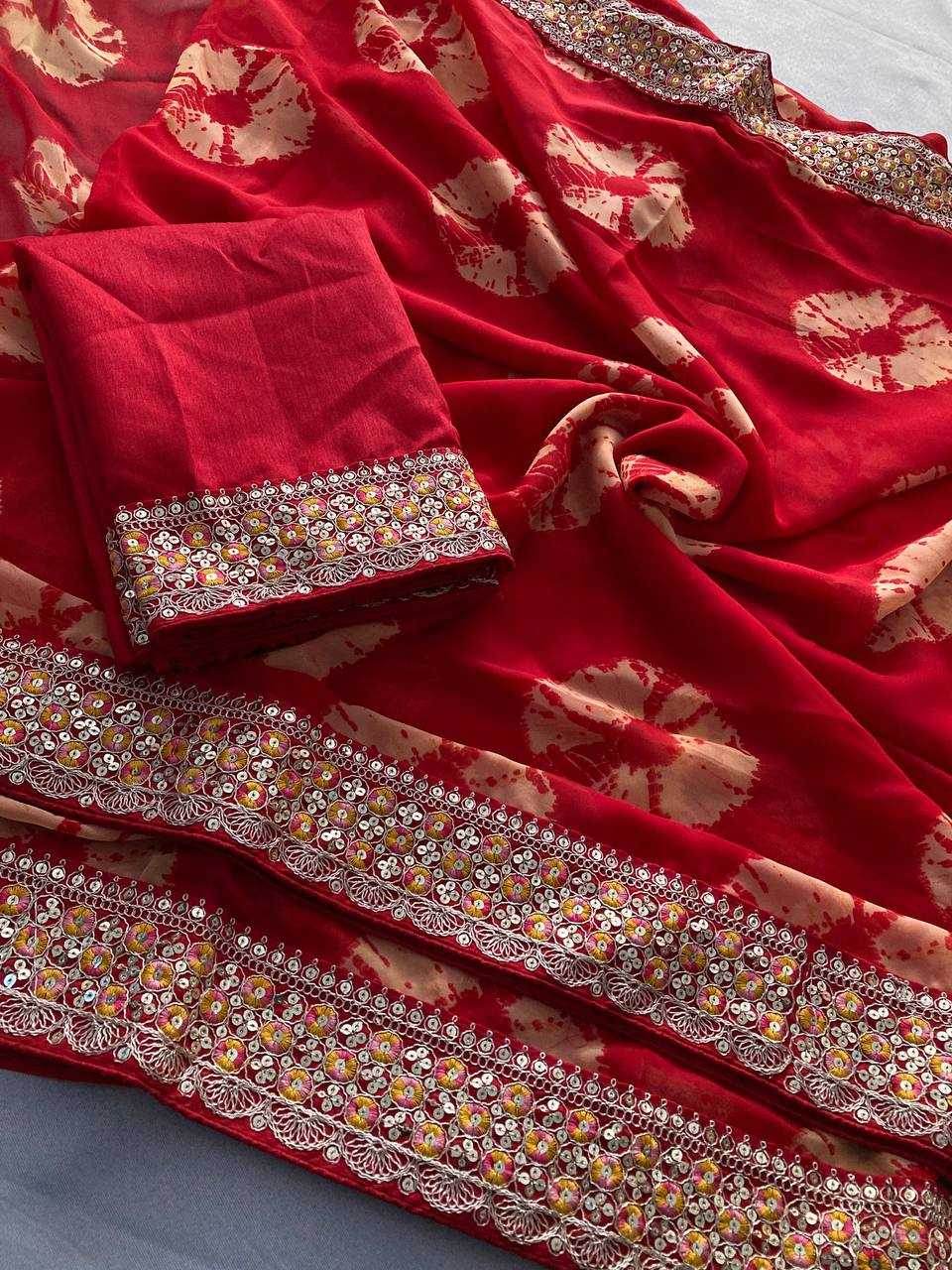 Georgette Embroidered Bandhani Saree - MYLUXURY LANE ENTERPRISE