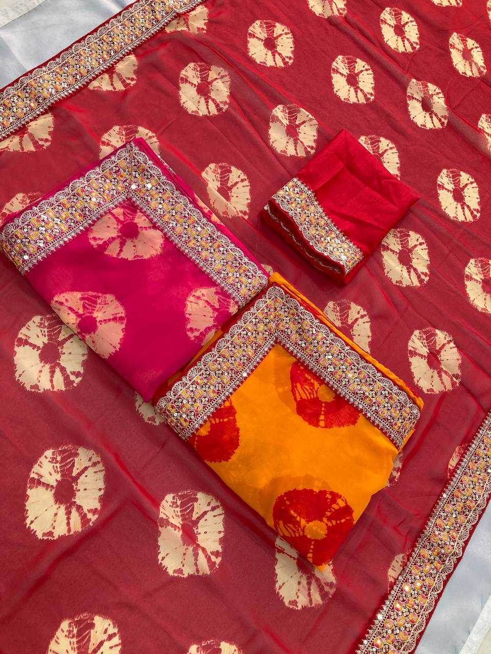 Georgette Embroidered Bandhani Saree - MYLUXURY LANE ENTERPRISE