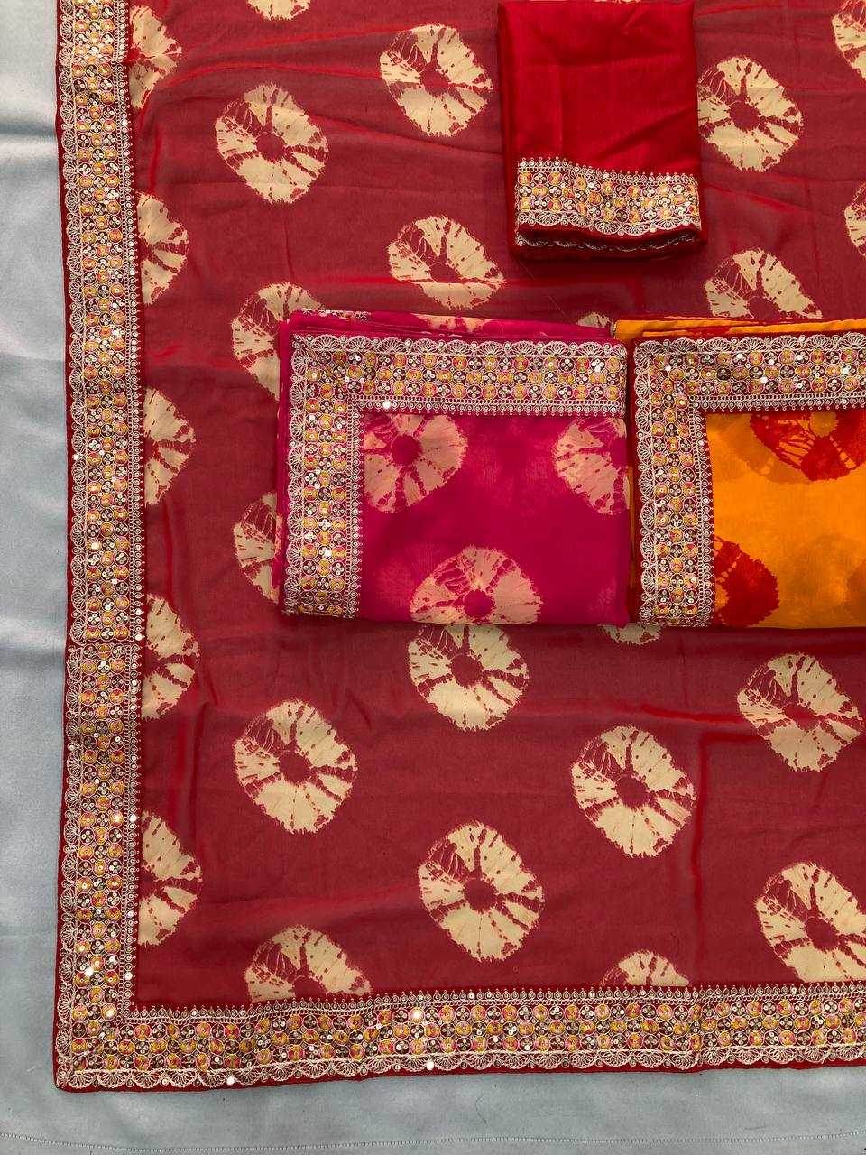 Georgette Embroidered Bandhani Saree - MYLUXURY LANE ENTERPRISE