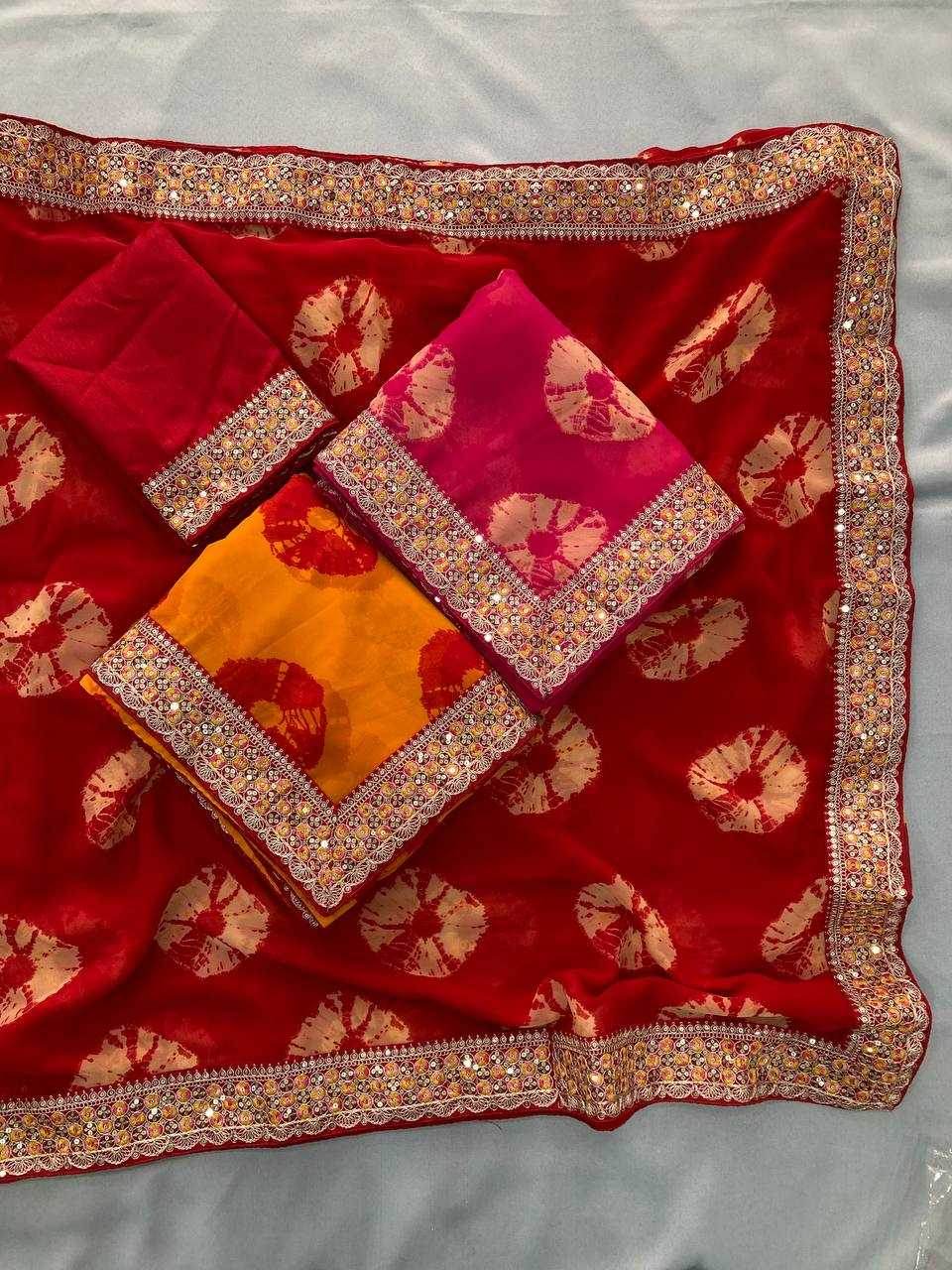 Georgette Embroidered Bandhani Saree - MYLUXURY LANE ENTERPRISE