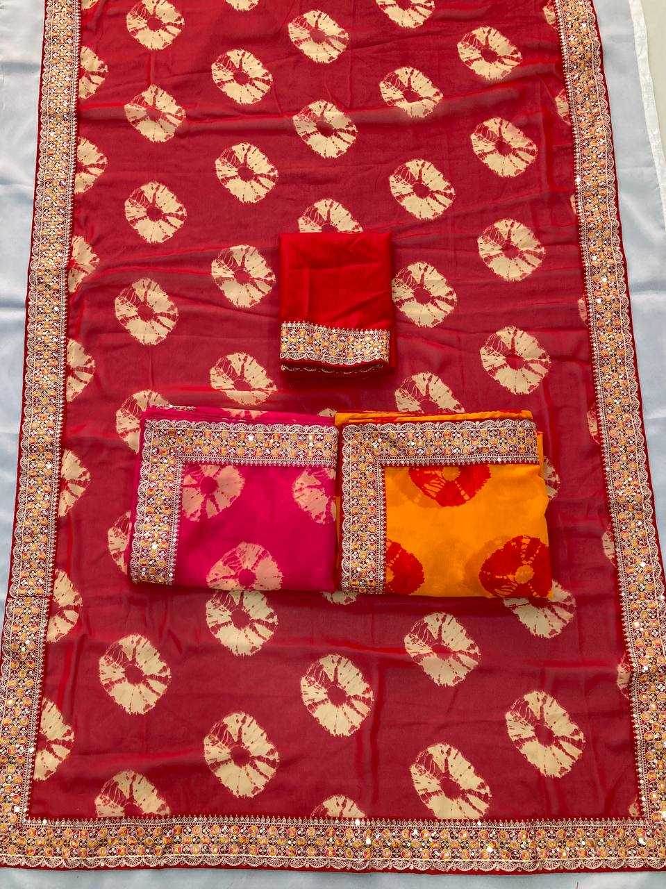 Georgette Embroidered Bandhani Saree - MYLUXURY LANE ENTERPRISE