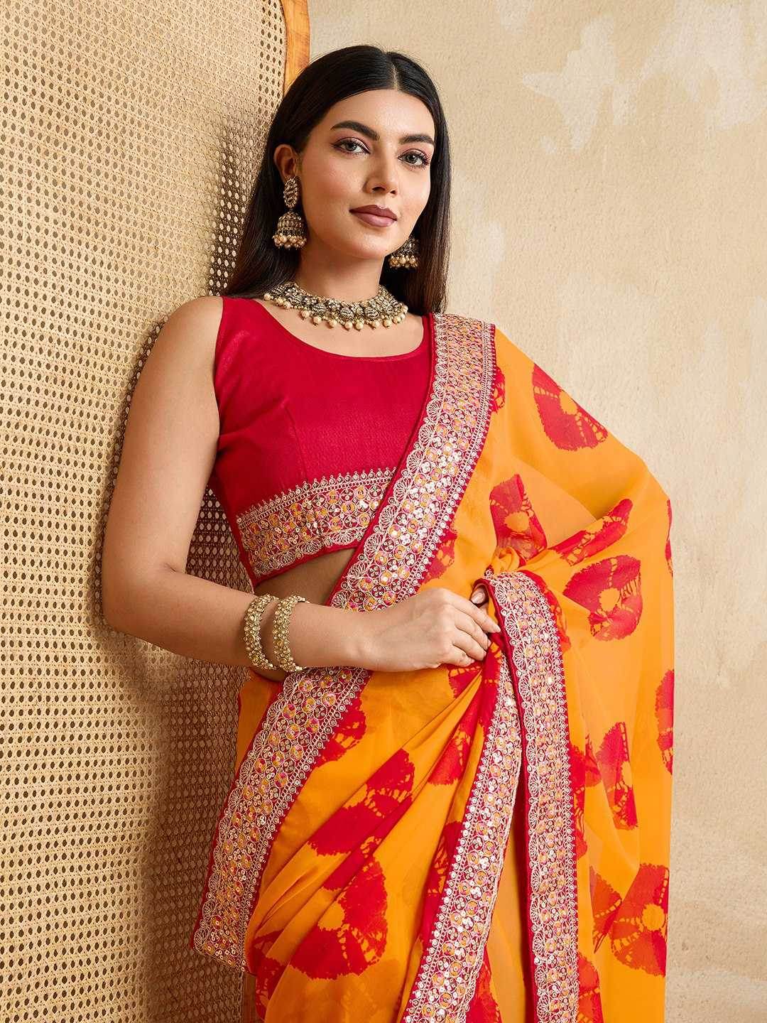 Georgette Embroidered Bandhani Saree - MYLUXURY LANE ENTERPRISE