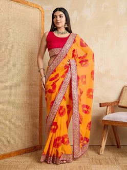 Georgette Embroidered Bandhani Saree - MYLUXURY LANE ENTERPRISE