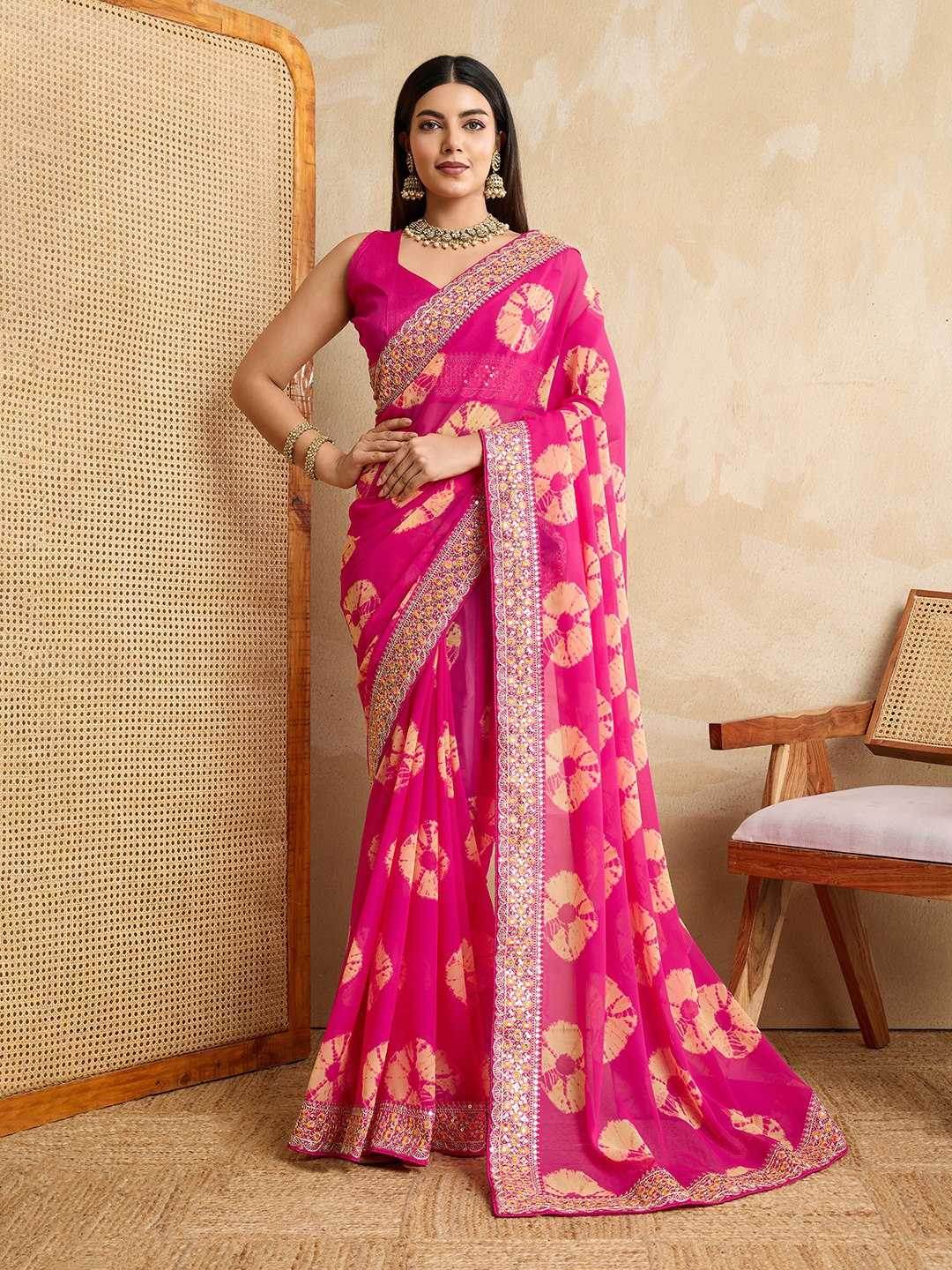 Georgette Embroidered Bandhani Saree - MYLUXURY LANE ENTERPRISE